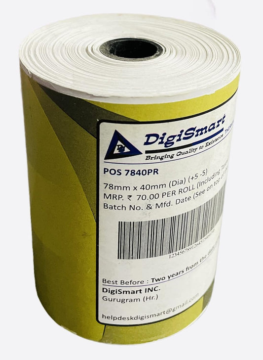 DIGISMART POS ROLLS 7840 PR (3 inch) 78mm X 40mm 50 Mtr Ideal for pos billing, cash register machine, ATMs, Kiosks billing , Clear & Crisp Printing & BPA Free product 70 Gsm