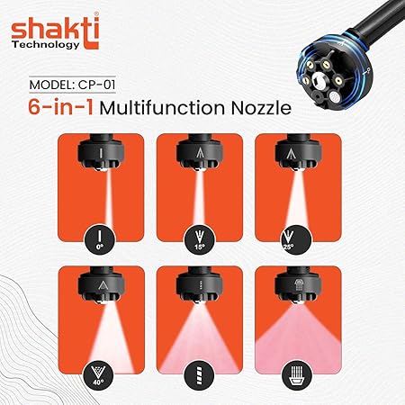 Shakti Technology CP_01 Wireless Car Washer High Pressure Gun Cordless Portable 48V - 12000mAh High Pressure Water Gun for Car & Bike Wash, Adjustable Nozzle, 5M Hose Pipe, Double Battery Included (RD)