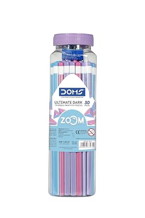 Doms Zoom Ultimate Dark Triangle Pencil | Jar Pack, 30 Pieces | Contains Pencils, Sharpener, Eraser & Scale, Multicoloured