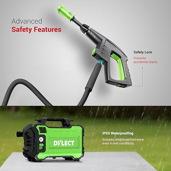 [Upgraded 2026] DYLECT® Ultra Clean Plus High Pressure Car Washer, 1800 Watts Motor, 130 Bars Pressure, 6.5L/Min Flow Rate, 5m Outlet Hose, Portable, for Bike and Home Cleaning, Incl. 11 Accessories  (RD)