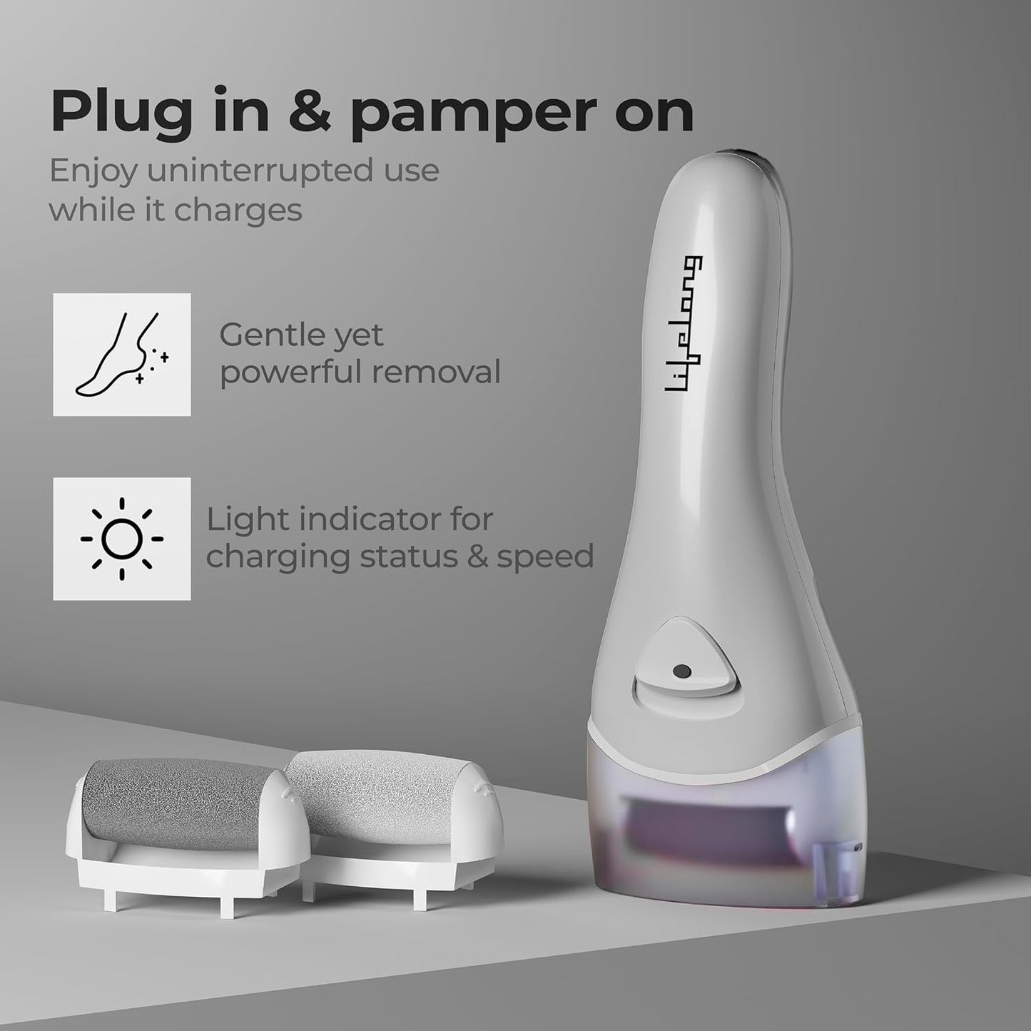 Lifelong PediGlide Soft+ 3-in-1 Callus Remover For Feet | Electronic Foot Scrubber for Dead Skin | 3 Changeable Roller Heads | Focus Light | Dual Speed Settings | Crack Heel Repair Pedicure Machine