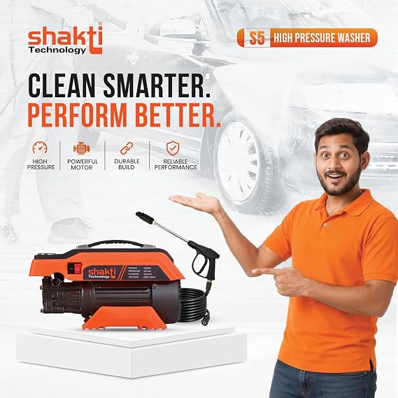 [2026 Enhanced Edition] Shakti Technology S5 High Pressure Car Washer Machine 1900 Watts, Pressure 125 Bar, 8L/Min Flow Rate and 10 Meter Hose Pipe with Professional 1L Foam Cannon Snow Lance  (RD)