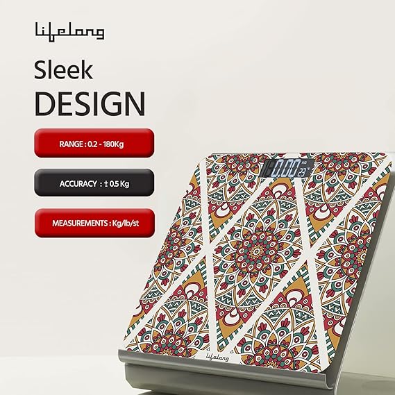 Lifelong Bloom LLWS54 Body Weighing Scale (Indian Cultural Series - Rajasthan Rural)|Digital Weight Machine for Body Weight|Thick Tempered Glass with LCD Display|Bathroom Weighing Scale