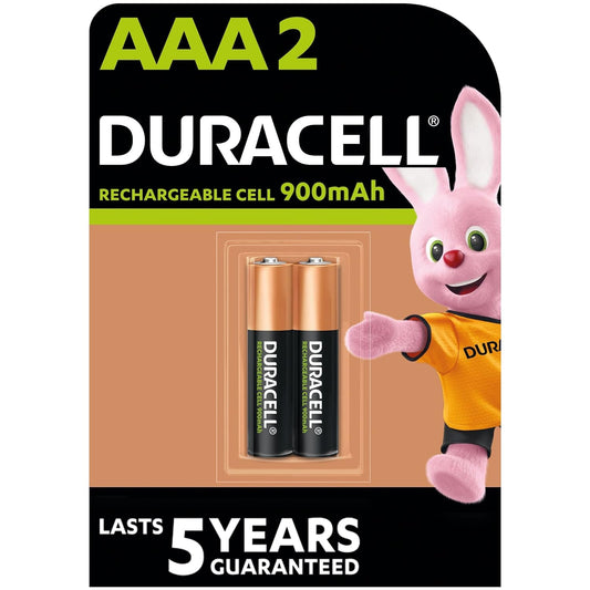 Duracell Rechargeable AAA 900mAh Batteries, 2 Pcs