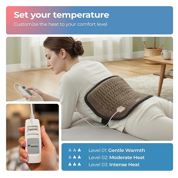 Lifelong Electric Heating Belt for Pain Relief | Heating Pad for Back, Shoulder, Knee, and Period Cramps | 3 Heat Settings with Auto Shut Off | 4-Layer Insulation for Safe & Comfortable Use (LLHB120)