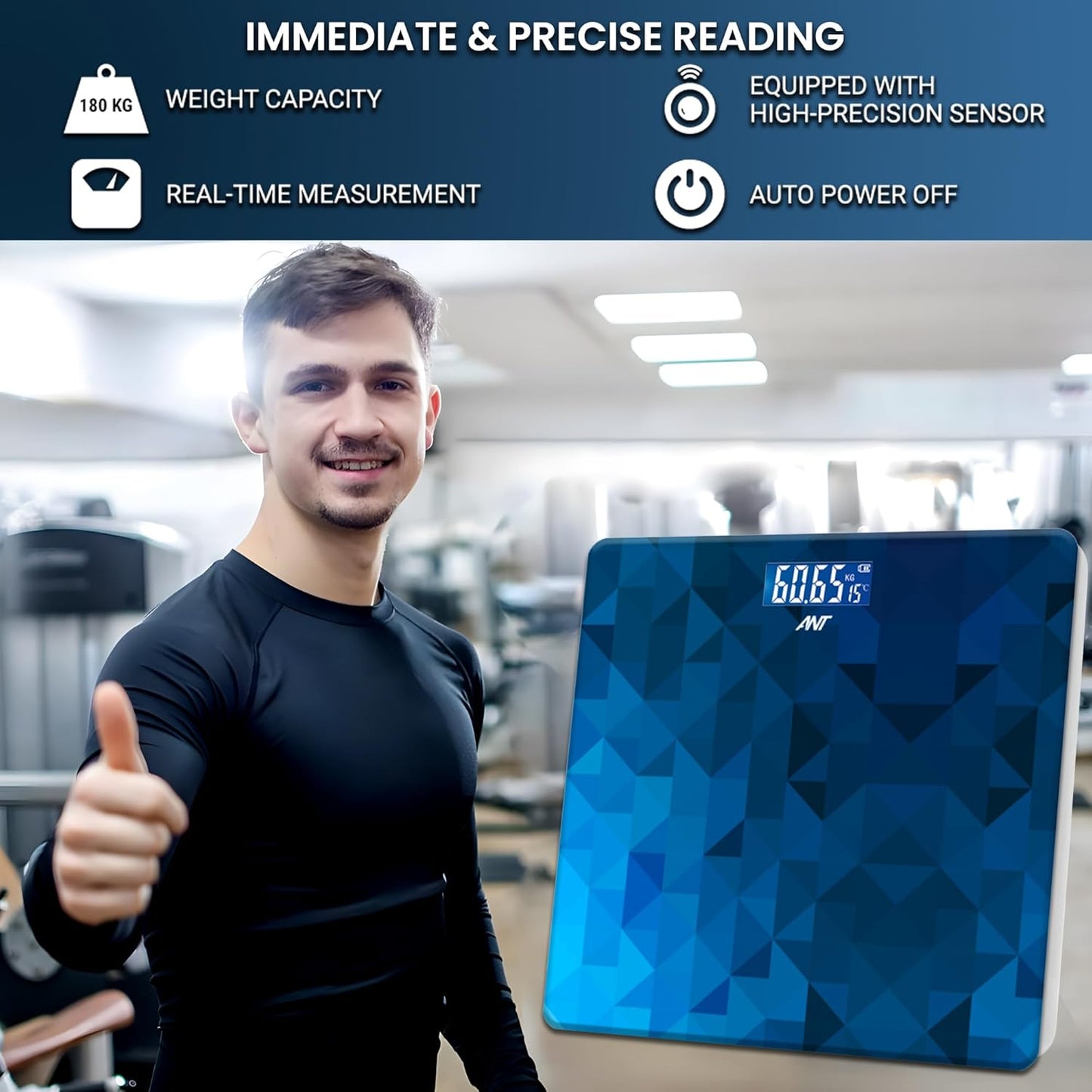 ANT Flora Prism Digital Bathroom Scale forBody Weight Highly Accurate Body Weighing Machine Compact Size LED Display, High Standards Sturdy Tempered Glass, Conversion Switch,30 Months Warranty_ Prism