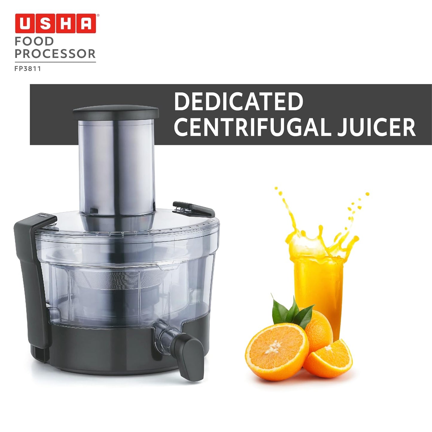 Usha FP 3811 Food Processor 1000 Watts Copper Motor with 13 Accessories(Premium SS Finish), Black and Steel (SD)