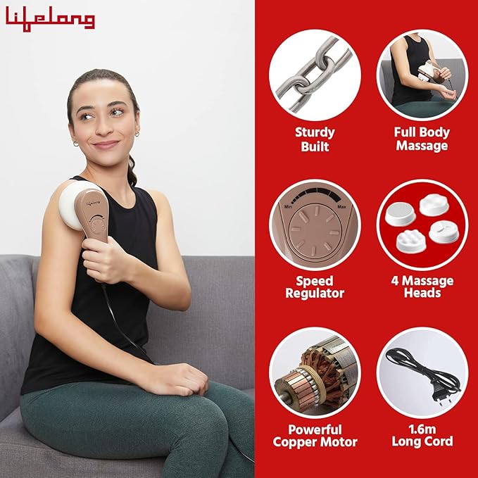 Lifelong Full Body Massager Machine for Pain Relief | Body & Back Pain Relief Product | Handheld Electric Manipol Mini Massager | 5-Speed Settings | Best Gift for Women & Men