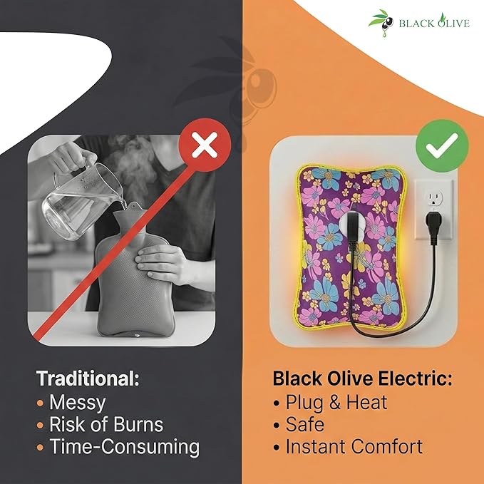 Hot Water Bag BLACK OLIVE® Heating Gel Bag For Pain Relief Electric Hot Pack Heat Pad Electric Heating Pad For Menstrual, Period Cramps, Back & Muscle Pain Men & Women With Charging Cord