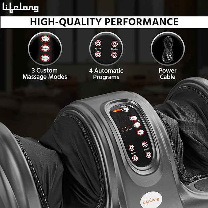 Lifelong Foot Massager Machine For Pain Relief With Kneading Function - Also Used As Leg Calf Massager - Corded Electric Foot Massage Machine For Home With Customizable Settings (LLM360, Grey)