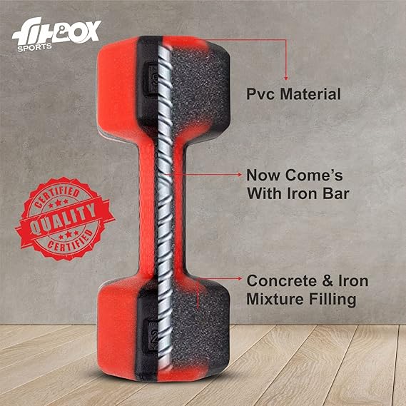 FitBox Sports Exclusive Blend Dumbbells 8kg Anti Slip Anti Rolling Dumbbells Set (4kg x 2) Black/Red, Polypropylene (PP);Polyethylene (PE)  (ASL)