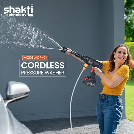 Shakti Technology CP_01 Wireless Car Washer High Pressure Gun Cordless Portable 48V - 12000mAh High Pressure Water Gun for Car & Bike Wash, Adjustable Nozzle, 5M Hose Pipe, Double Battery Included (RD)