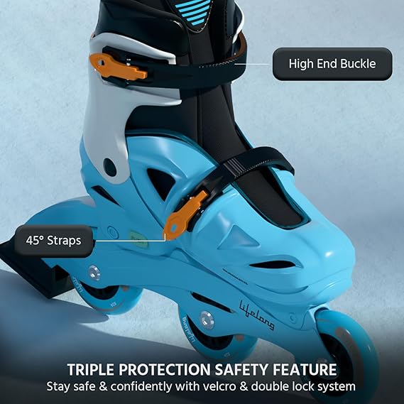 Lifelong Inline Skates for Kids - Roller Skate Shoes-3 Wheels Inline Skates-Skating Shoes for Boys & Girls with Safety Kit- Skate Scooter- Liner Skates-1 Pair of Skates, Blue, S (17.5-20 cm) (ASL)