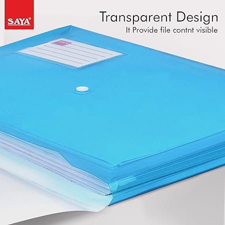 SAYA Vertical Double Pocket Clear Bag Expandable FS SY125 | FS Size Transparent Document Organizer with Dual Storage Pockets | Durable PP Expandable File Folder for Office, School & Travel | Pack of 6