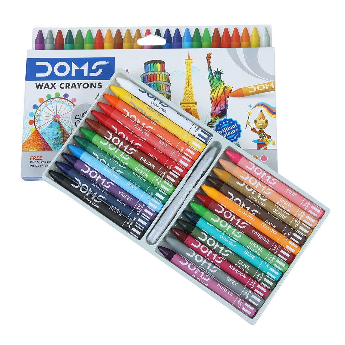 Doms Non-Toxic Extra Long Wax Crayon Set in Cardboard Box