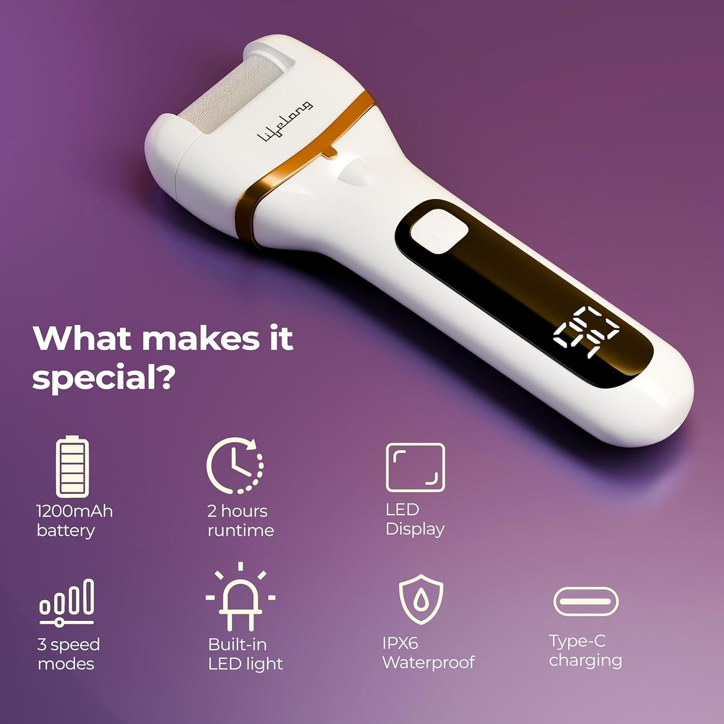 Lifelong PediGlide+ 14-in-1 Callus Remover | 14-in-1 Pedicure Kit | Electric Foot Scrubber | 3 Changeable Roller Heads | 3 Speed Settings | Crack Heel Repair | Dead Skin Remover | IPX6 Waterproof