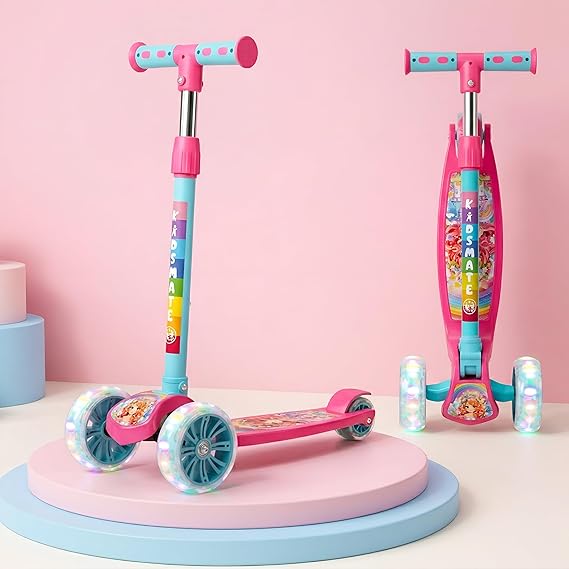 Kidsmate Rider Pro Kick Scooter with Broad PU LED Wheels | 3-Wheel Skating Scooter for Boys & Girls of Ages 2-12 Years | Level Adjustable Height, and Easy Fold Design (ASL)
