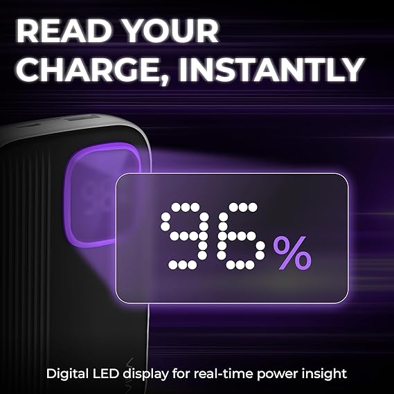 VIDA VoltBox 10-10000mAh Power Bank, 22.5 W Fast Charging, Digital LED Display, Integrated USB-C & Lightning Cables, Compact Portable Charger for Mobile Phones, Tablets, Cameras & Speakers (SD)