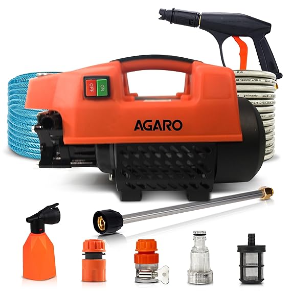 AGARO Supreme High Pressure Washer, Car Washer, 1800 Watts Motor, 120 Bars, 6.5L/Min Flow Rate, 8 Meters Outlet Hose, Portable, Car, Bike & Home Cleaning,Orange (RD)