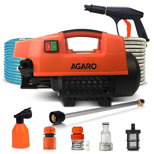 AGARO Supreme High Pressure Washer, Car Washer, 1800 Watts Motor, 120 Bars, 6.5L/Min Flow Rate, 8 Meters Outlet Hose, Portable, Car, Bike & Home Cleaning,Orange (RD)