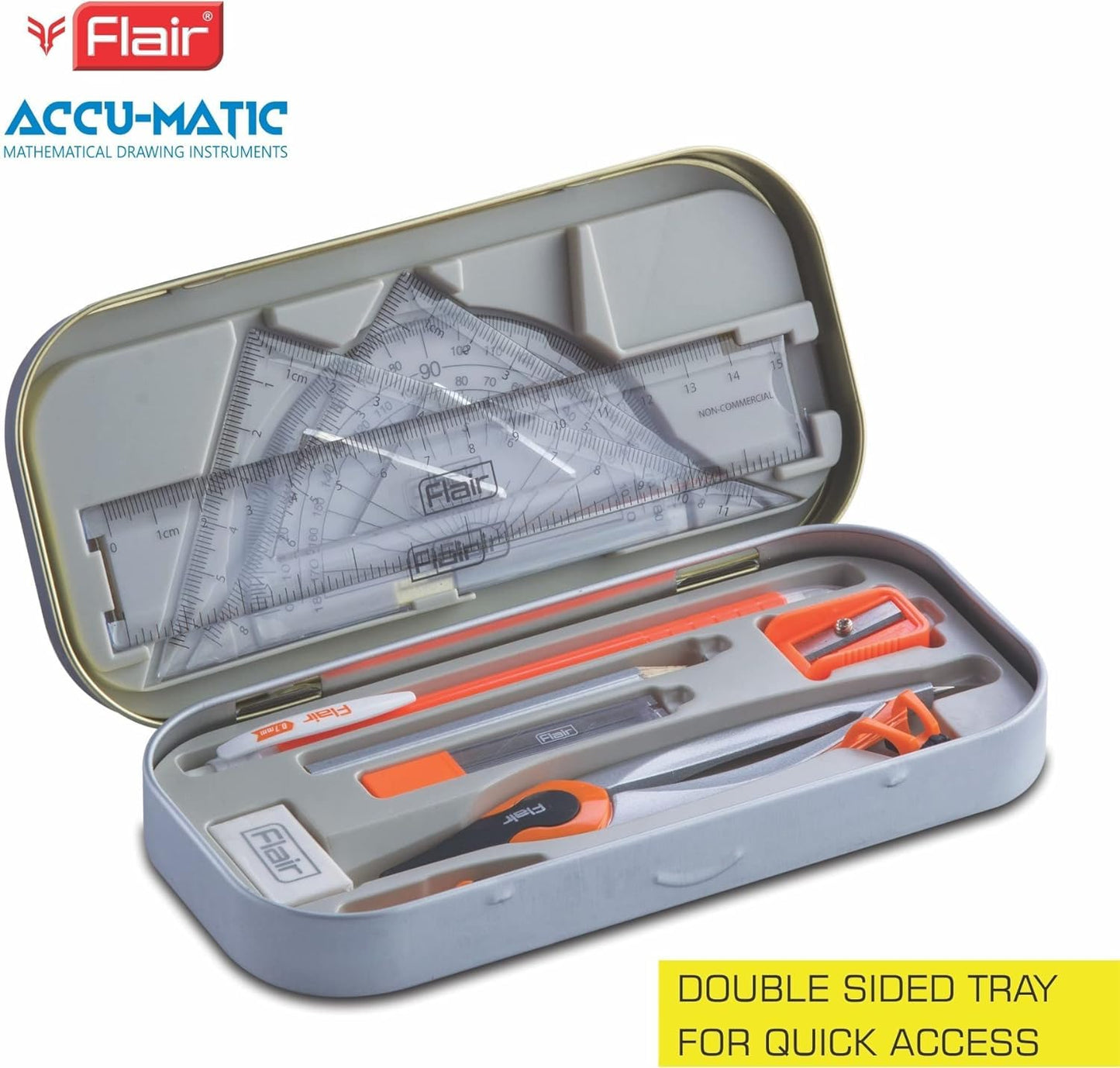 Flair ACCU-Matic Mathematical Drawing Instrument Box | Ensures Accuracy & Perfection | Geometry Box for Students | Rust-resistant instruments | Multicolor, Pack of 1 Set