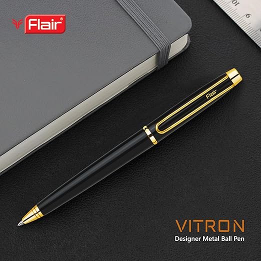 FLAIR Platinum Series Vitron Ball Pen Blister Pack | Swiss Tip Technology With Twist Mechanism | Unique Gold Clip With Attractive Look | Smooth Refillable Pen | Blue Ink, Pack Of 1