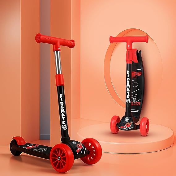 Kidsmate Leo Kick Scooter for Kids,Adjustable Height Scooter, Foldable & Attractive PVC Wheels with Rare Brakes for Kids (ASL)