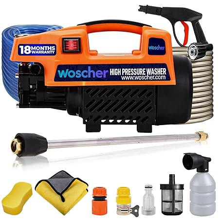 Woscher AquaWash Car Washer High Pressure Gun Pressure Washer for Car, Car Washing Pump for Car, Bike and Home Use Cleaning | 18 Months Warranty | 1800 Watts | 150 Bars | (RD)