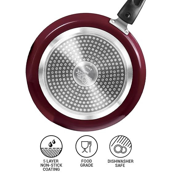 Milton Pro Cook Induction Cookware & Gas Stove Friendly Kitchen Jewel Plus Granito 7 Pc Cookware Set | Fry Pan 24cm | 24cm Kadhai with Glass Lid | Tawa 25cm | 2 Nylon Ladle & Spatula (RD)
