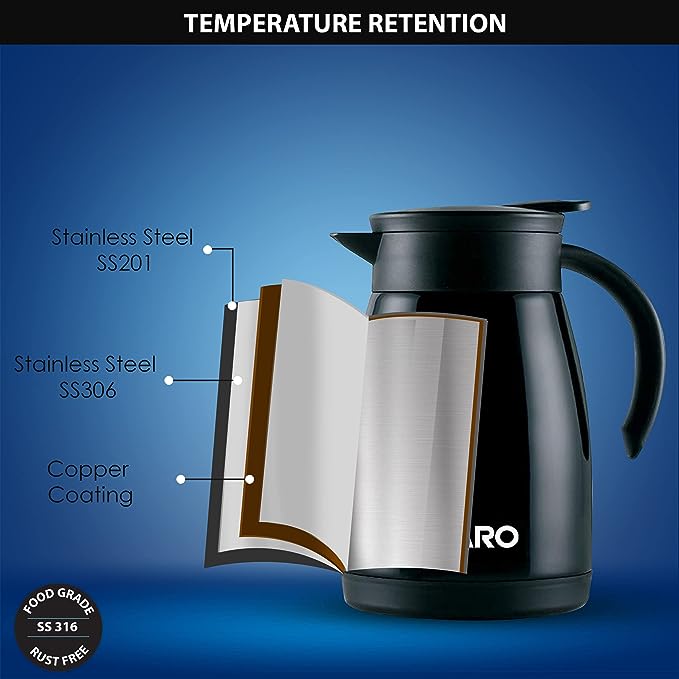 AGARO Esteem Teapot Flask 1000ml Black