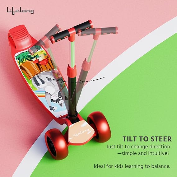 Lifelong Kick Scooter with Adjustable Height - Foldable - Skate for Kids with PVC Wheel - Max User weight-50 kg, Red & Black, 6 Months Manufacturer's Warranty (ASL)