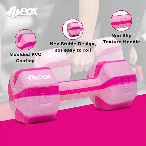 FitBox Sports Exclusive Blend Dumbbells 8kg Anti Slip Anti Rolling Dumbbells Set (4kg x 2) Black/Red, Polypropylene (PP);Polyethylene (PE)  (ASL)