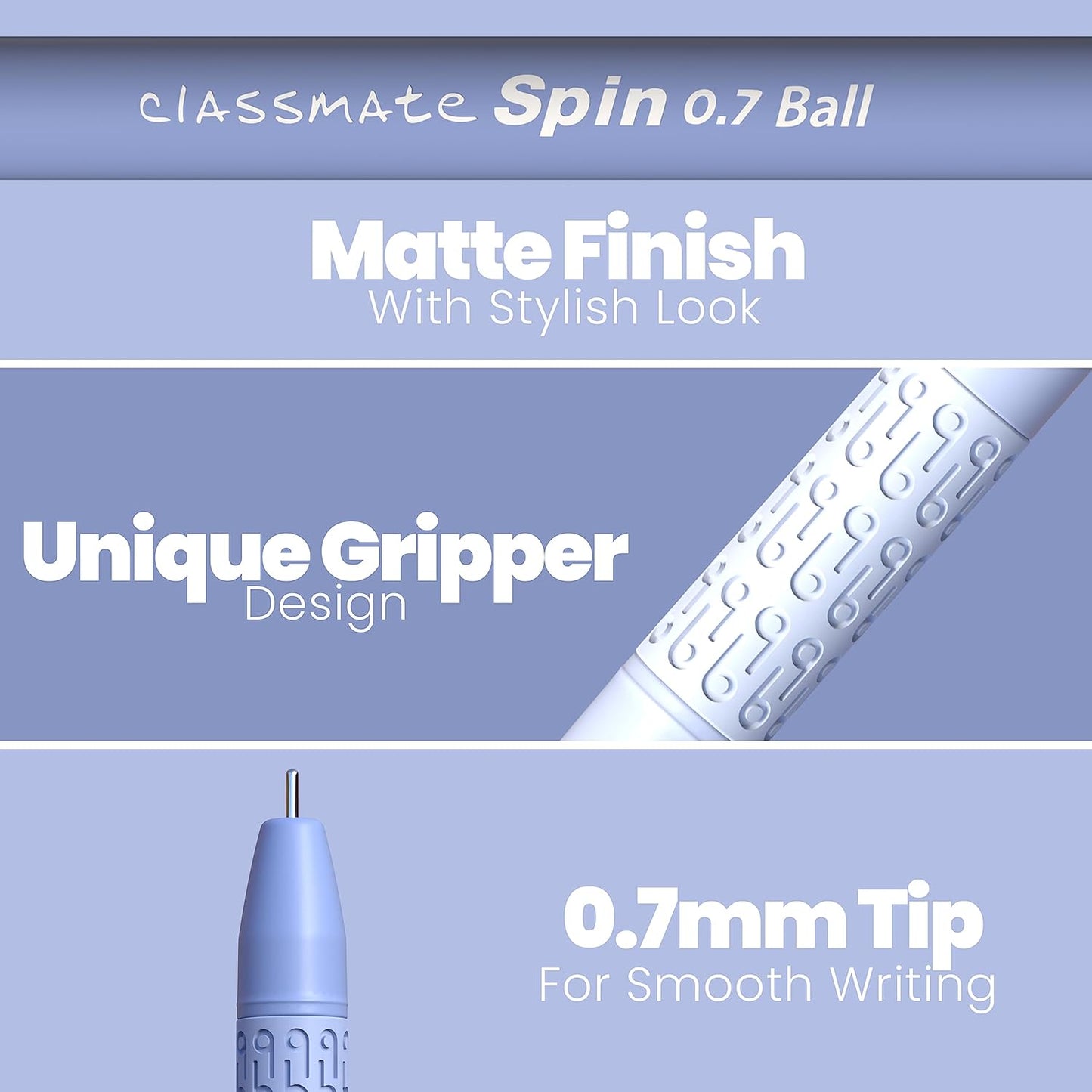 Classmate Spin Ball Pen- Blue | Attractive Pastel Shades for Boys & Girls | Smooth Writing Ball Pen | Fidgeting Clip Design Functionality | Long Tip for Comfortable Writing