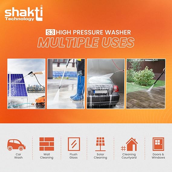 Shakti Technology S3 High Pressure Car Washer Machine 1800 Watts and Pressure 120 Bar for Cleaning Car, Bike & Home (S3) (RD)