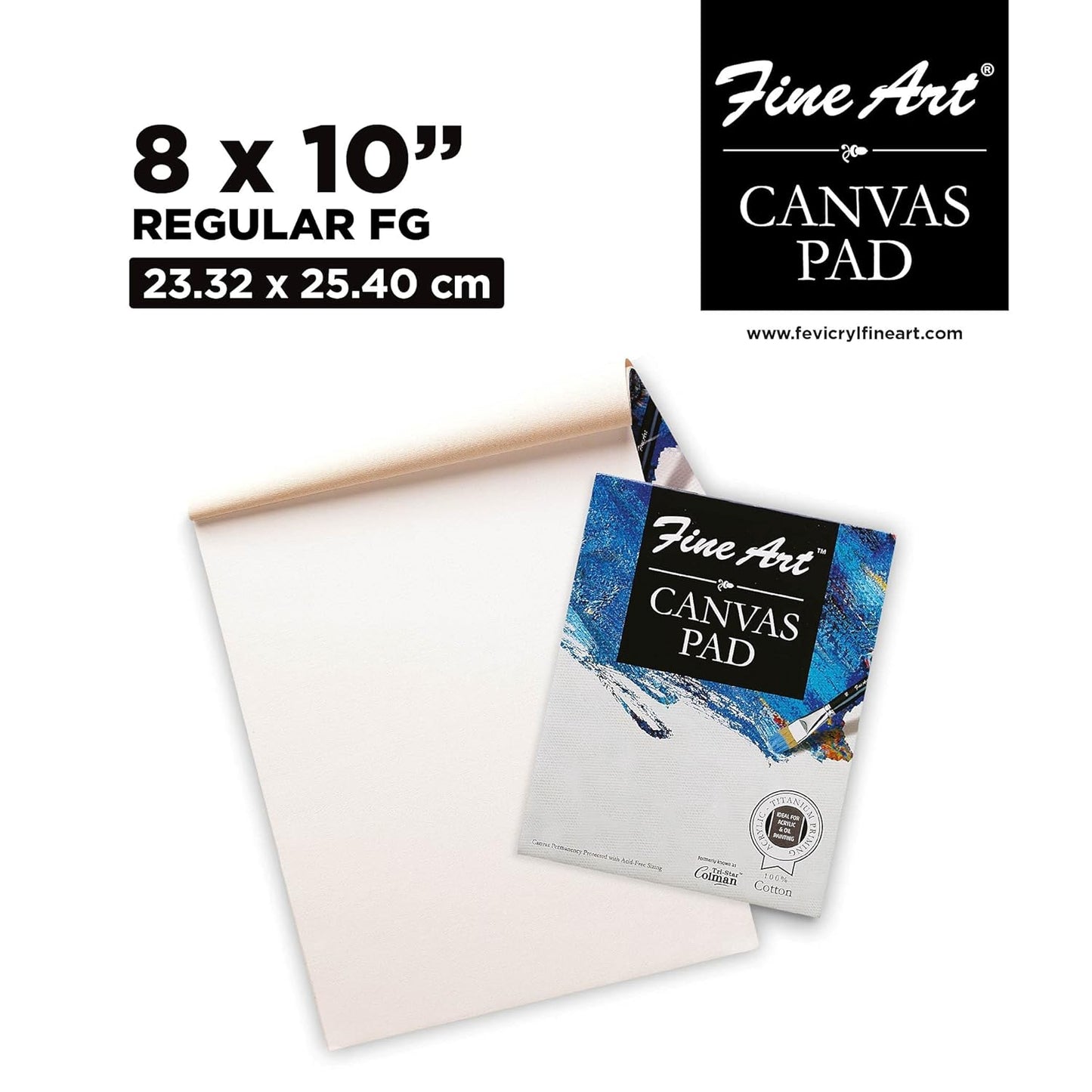 Pidilite Fevicryl Fine Art Canvas Pad for Painting, 10 Sheets per Canvas Pad, Ideal for Acrylic & Oil Painting, White (8 X 10)