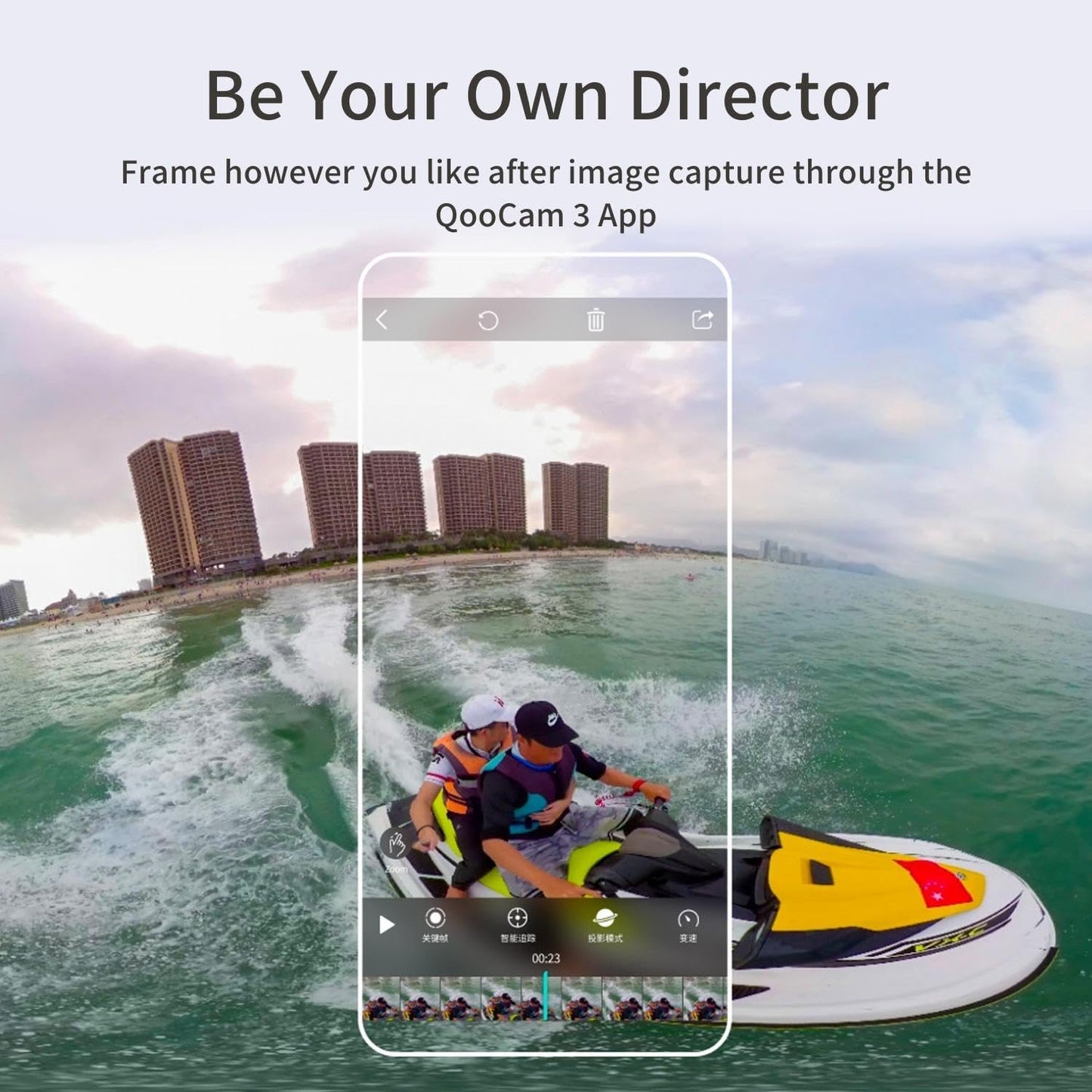 Kandao QooCam3 360° Camera with1.55 Sensor (Dual Battery Bundle) Waterproof Camera, 5.7K Wide-Angle with Lens Cover, Realtime Editing, 5X Stabilization for Sports, Outdoor, Travel (SD)