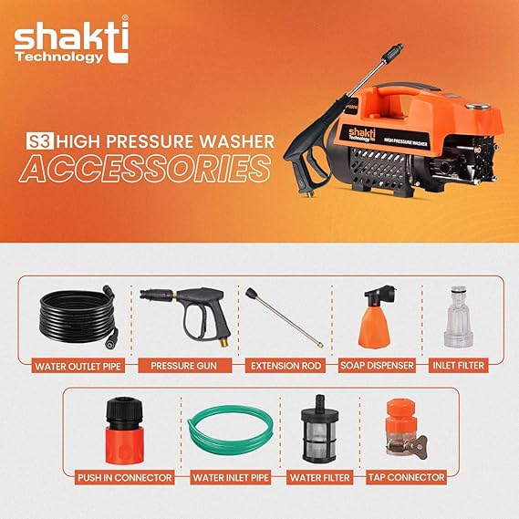 Shakti Technology S3 High Pressure Car Washer Machine 1800 Watts and Pressure 120 Bar for Cleaning Car, Bike & Home (S3) (RD)