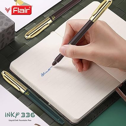 FLAIR Inky Series 336 Liquid Ink Fountain Pen Blister Pack | Ergonomic Grip Makes It Easy To Hold | Attractive Design | Free 2 Pieces X-Large Jumbo Cartridges With Each Pack | Blue Ink, Pack Of 1