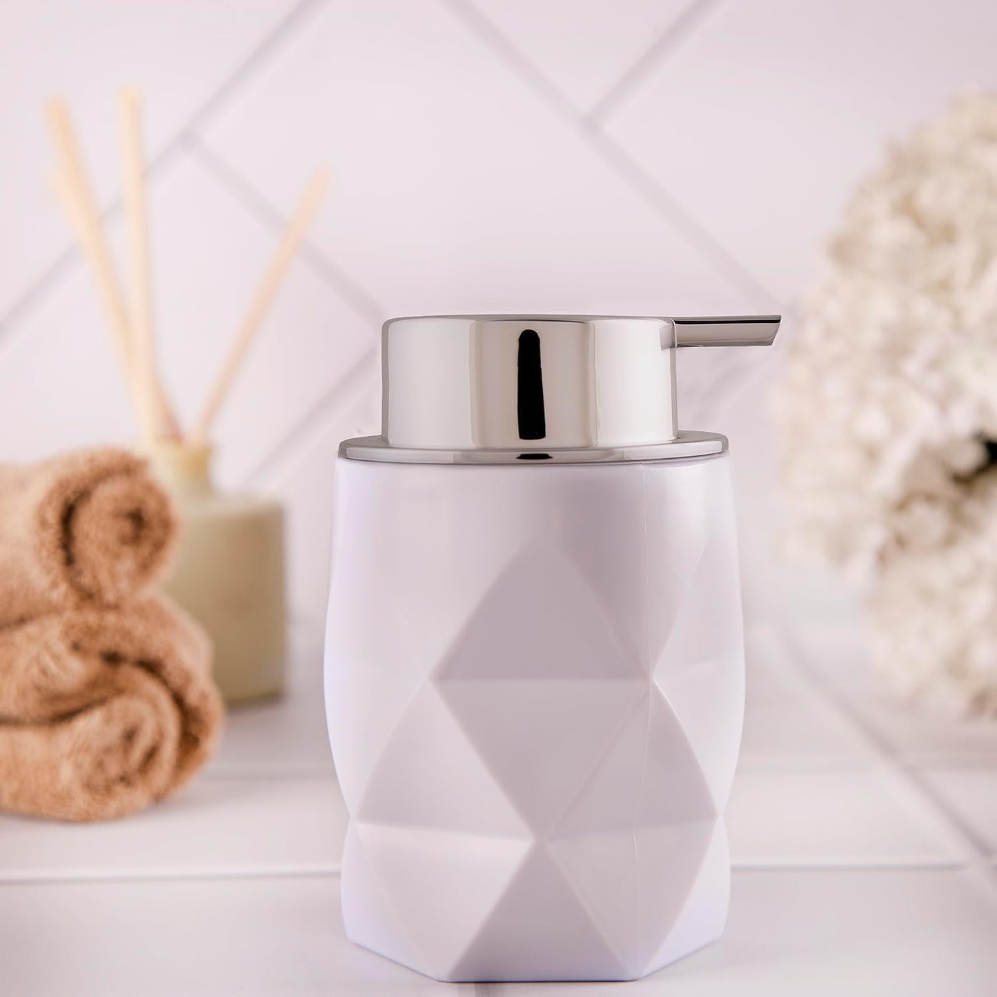 Nayasa Diamond Soap Case Dispenser, Soft Body Texture with Matte Finish Liquid Soap Dispenser with Pump, Can Be Used for Handwash, Lotion, Sanitizer, Shampoo, Home & Kitchen,