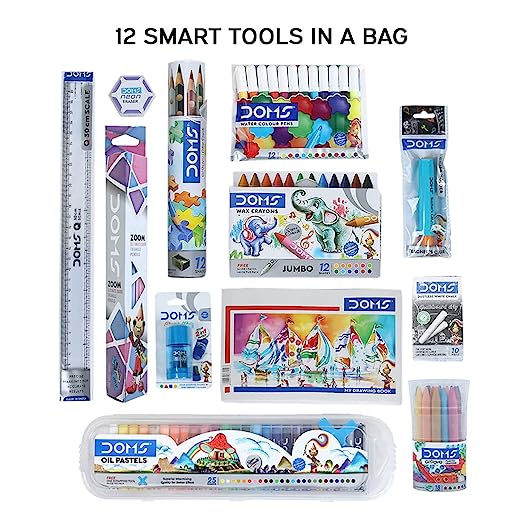 DOMS Gifting Range for Kids Pencil Smart Kit with Transparent Zipper Bag, Multicolour