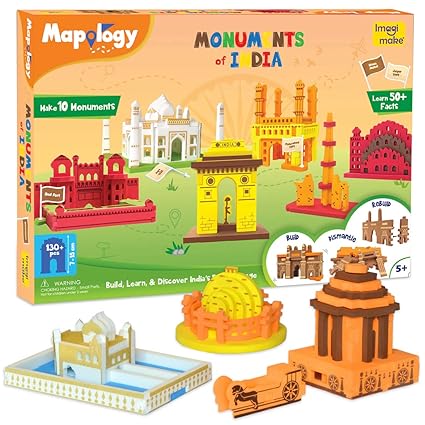 Mapology Monuments of India - Construction Set - Make 10 Monuments - Educational Toy for Boys & Girls Above 5 Years (Multicolour) (10 Pieces)