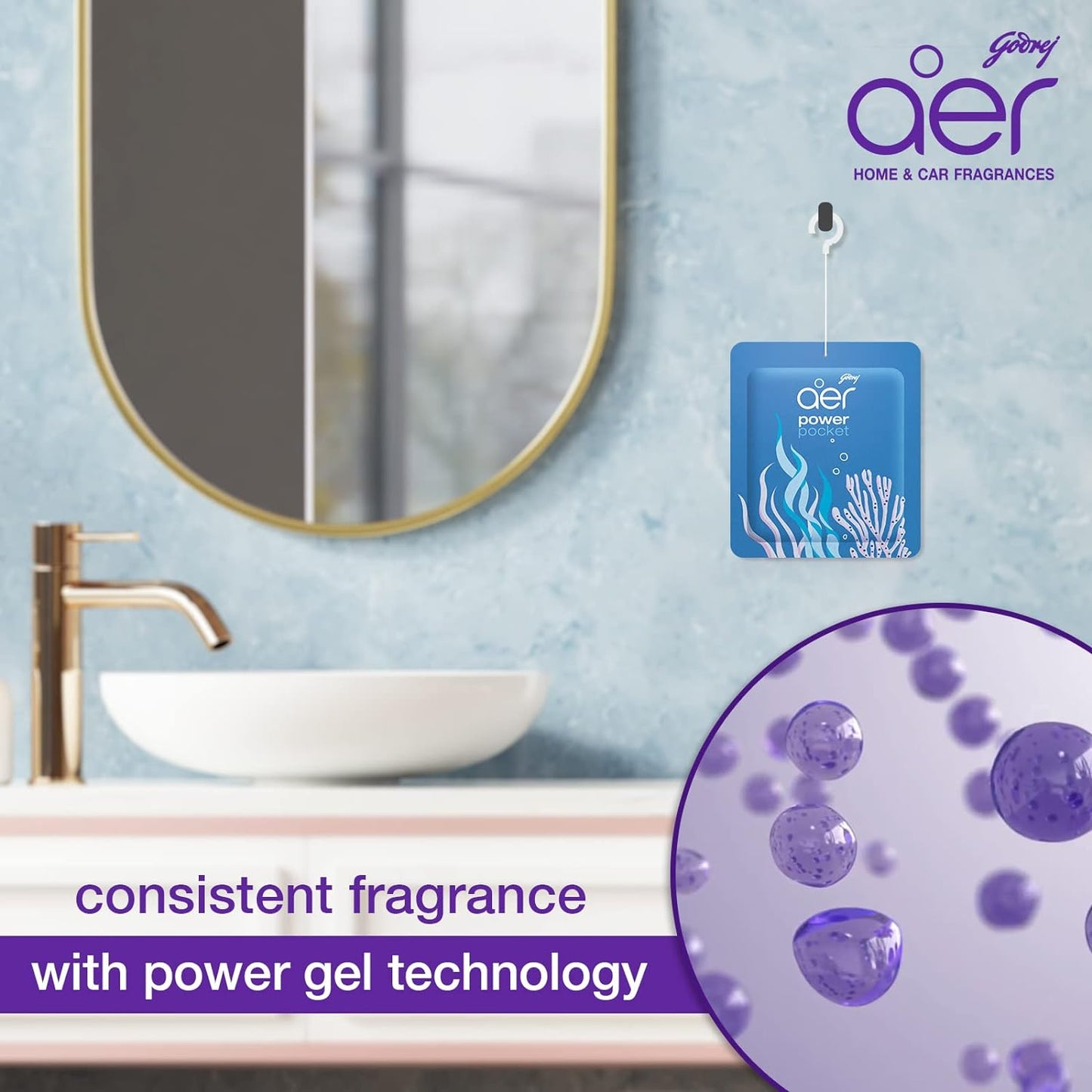 Godrej aer Power Pocket Bathroom Freshener | Gel Lasts up to 30 days | Germ Protection