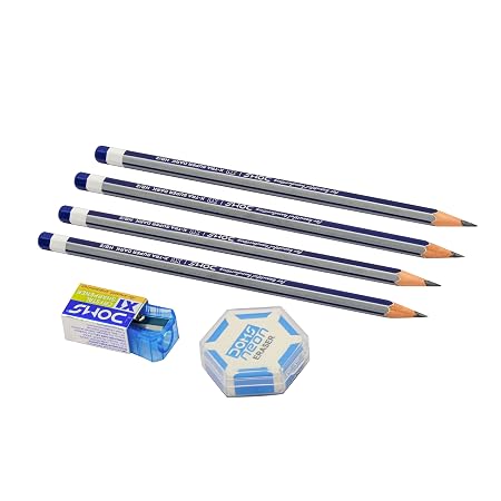 Doms X1 Xtra Super Dark Pencils Box Pack|Hexagonal Shape For Easy Holding&Comfort|Free Eraser,Scale&Pencil Cap Inside|Dark&Neat Handwriting|Pack Of 30 Pencils