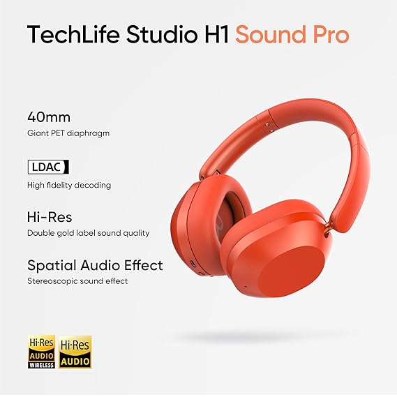 realme TechLife Studio H1 Over The Ear Over Ear Wireless Headphone with 70Hours Playtime 360° Spatial Audio, 40mm Drivers, 80ms Superlow Latency, 43 dB Adaptive ANC-Red (SD)
