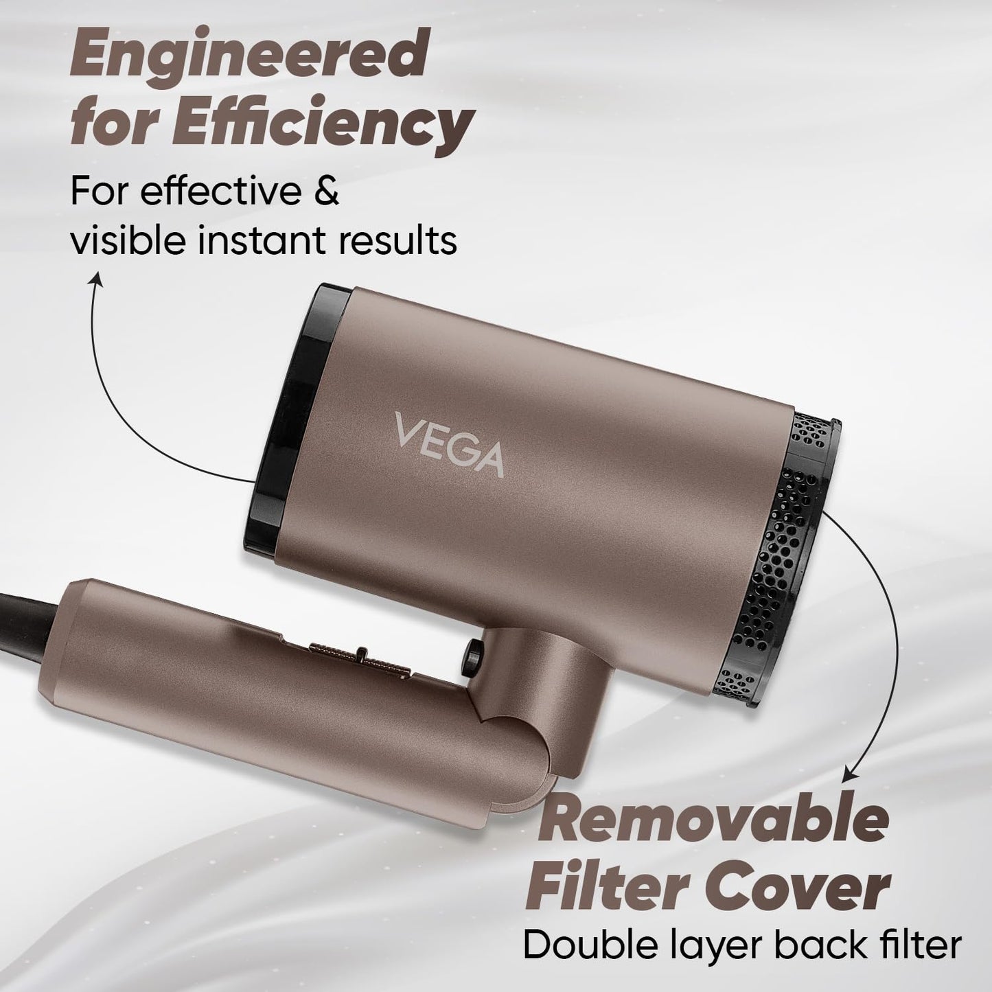 Vega Dry-Up 2000 Watts Hair Dryer For Men & Women with 3 Heat & 1 Speed Setting & Cool Shot Button, Blow Dryer, Foldable Hair Dryer with Over Heat Cut-Out, Blow Dry Effortless Hair Style, (VHDH-36)