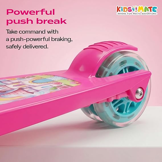 Kidsmate Rider Pro Kick Scooter with Broad PU LED Wheels | 3-Wheel Skating Scooter for Boys & Girls of Ages 2-12 Years | Level Adjustable Height, and Easy Fold Design (ASL)