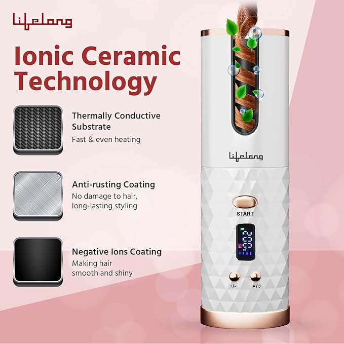 Lifelong Automatic Curling Tool for Women | Essential Styling Device for Waves & Curls | Cordless & Rechargeable | Electric Hair Curler Roller | Adjustable Heat | Anti-Rust Coating (SD)