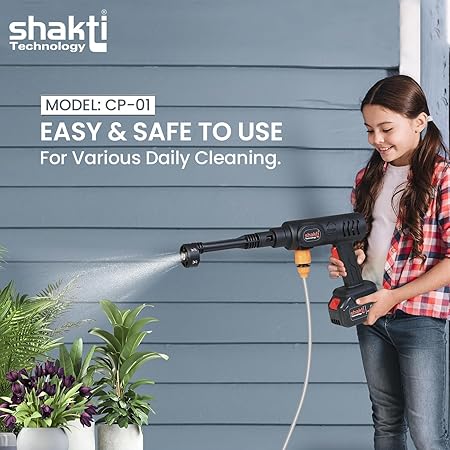 Shakti Technology CP_01 Wireless Car Washer High Pressure Gun Cordless Portable 48V - 12000mAh High Pressure Water Gun for Car & Bike Wash, Adjustable Nozzle, 5M Hose Pipe, Double Battery Included (RD)