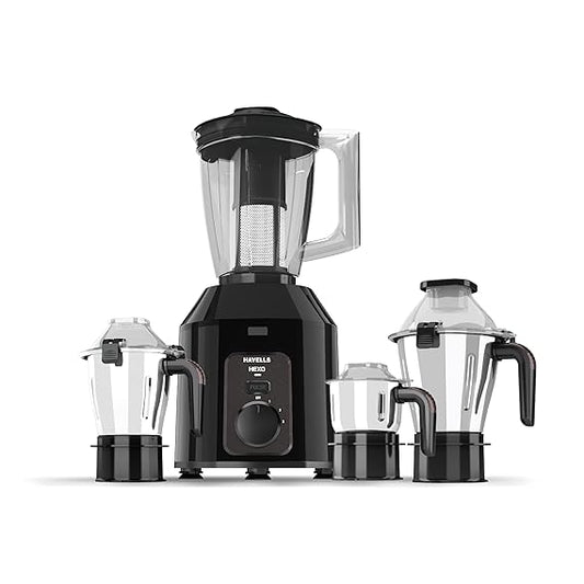 Havells Hexo Plus 1100 Watts 4 Jar Mixer Grinder| High Speed Mixie 22000 RPM motor| 100 Minutes Continuous Run Time| 2 Ltr Break Resistant Blending Jar| 5 Year Motor Manufacturer Warranty   (ASL)