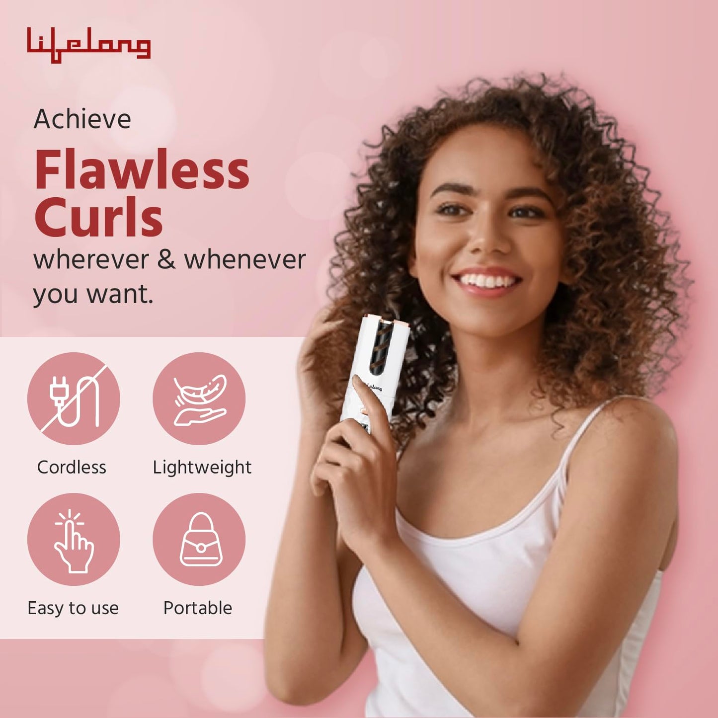 Lifelong Automatic Curling Tool for Women | Essential Styling Device for Waves & Curls | Cordless & Rechargeable | Electric Hair Curler Roller | Adjustable Heat | Anti-Rust Coating (SD)